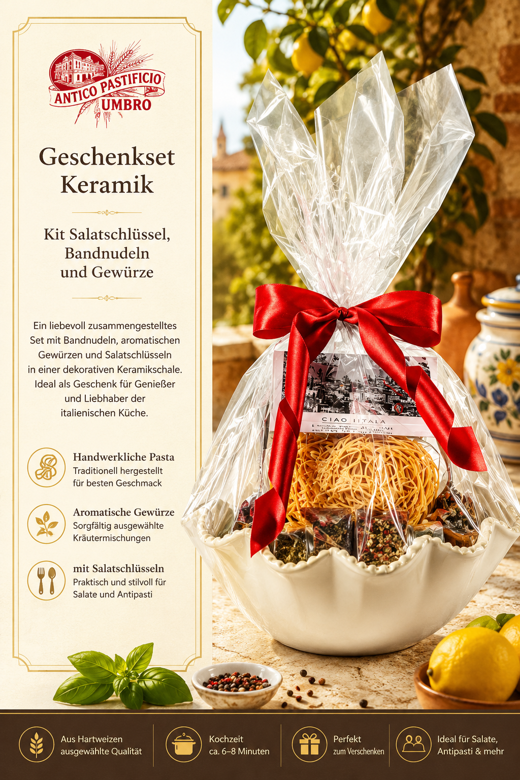 Keramik-Geschenkset, Salatdressing und Gewürze, Küchengeschenk, Keramikschale, Pasta-Geschenkset