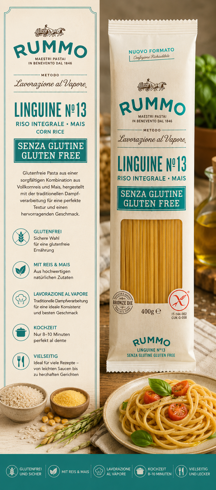 Pasta, Glutenfrei, Riso integrale, Mais, Linguine