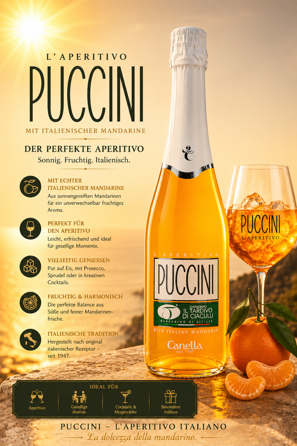 Aperitivo, Prosecco, Mandarine, Flasche, Glas