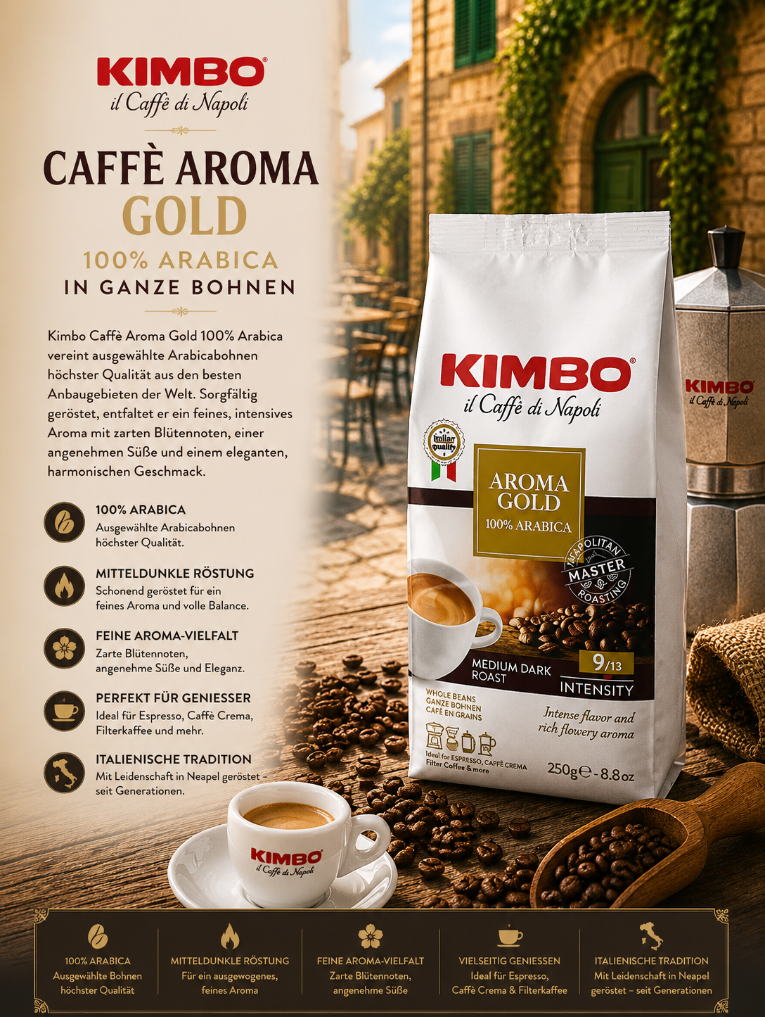 Kaffee, Kaffee Bohnen, Arabica, Gold, Packung
