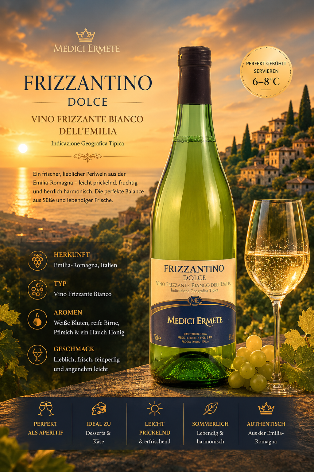 Weißwein, Frizzantino, Dolce, Vino Frizzante Bianco, Emilia-Romagna