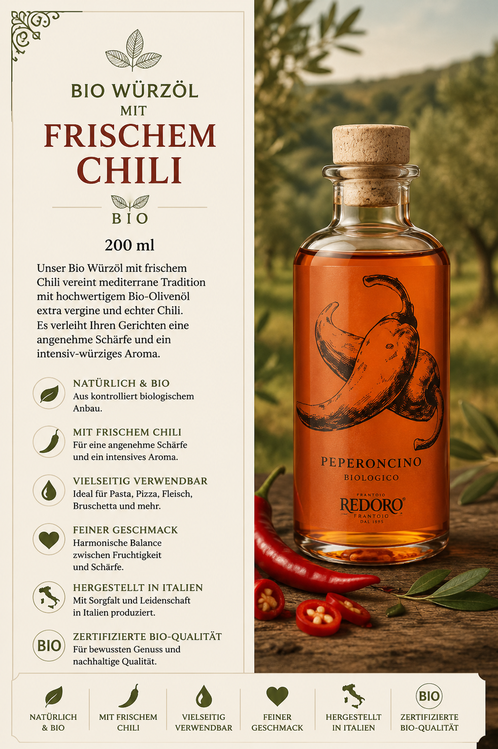 Bio, Würzöl, Frischem Chili, Olivenöl, Chili-Öl
