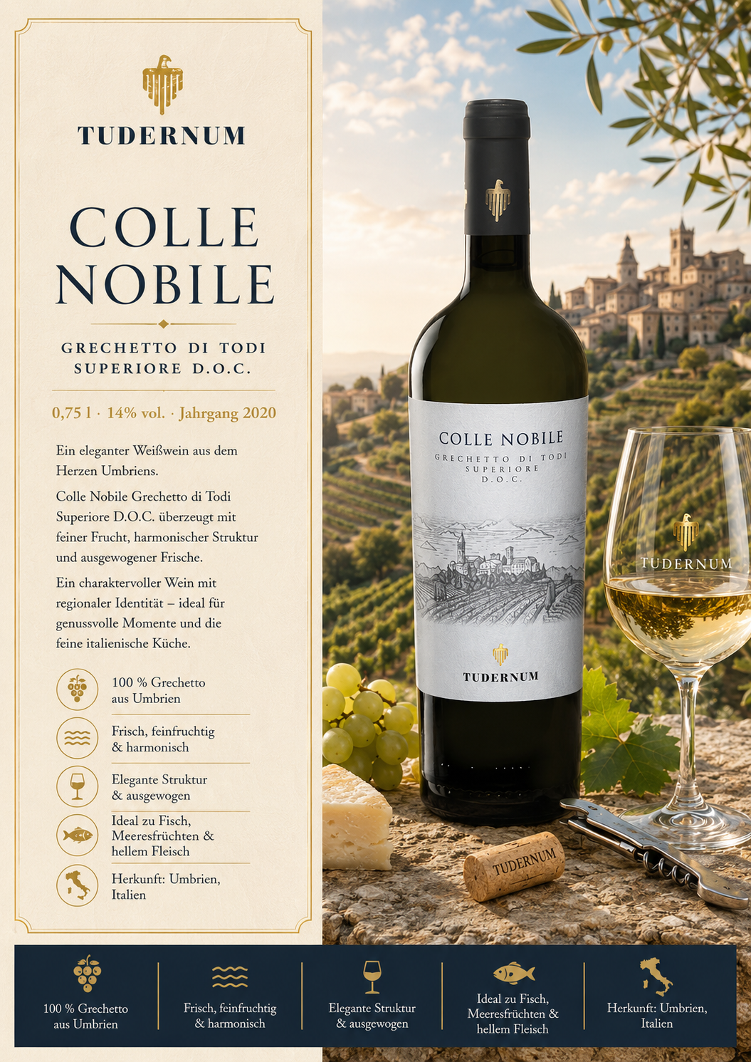 Weißwein, Grechetto di Todi, Colle Nobile, D.O.C., Umbrien