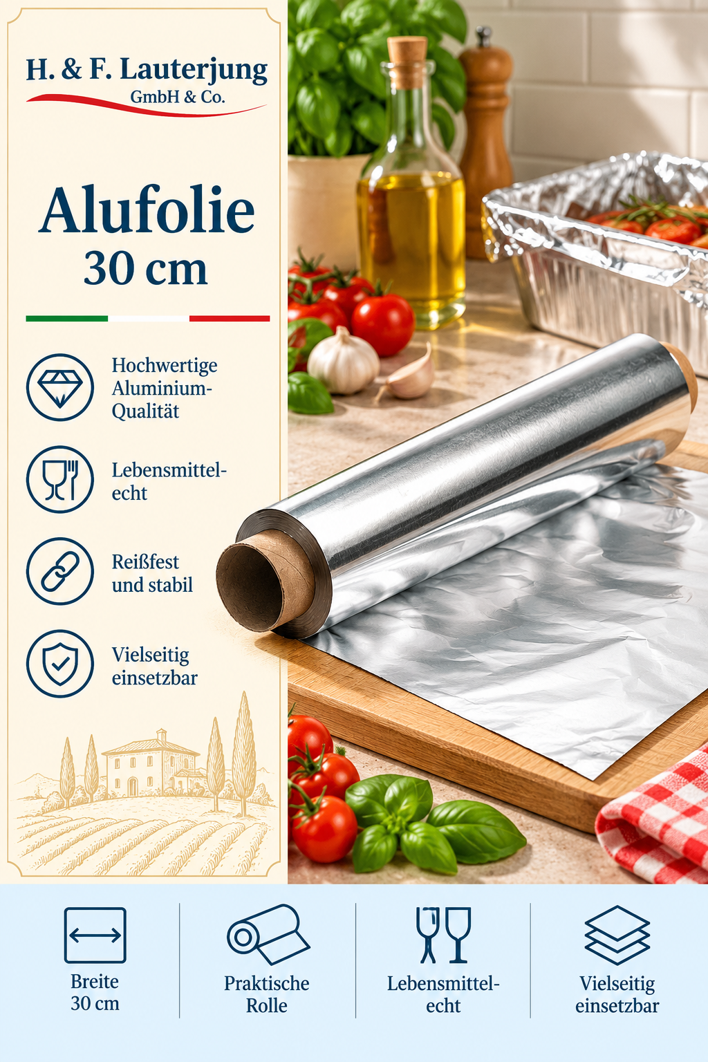 Alufolie, 30 cm, Aluminium, Backfolie, Lebensmittel echt