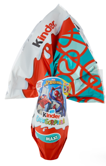 Schokoladen-Ei, Kinder Überraschung, Kinder Maxi, Spiderman, Farbiges Verpackungsmuster