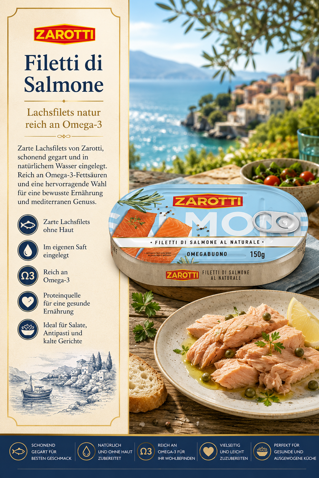 Lachsfilet, Omega-3, Dosenfisch, Zarotti, Naturbelassen
