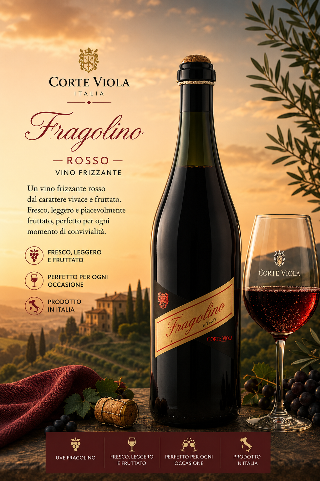 wein, rotwein, flasche, glas, frizzante