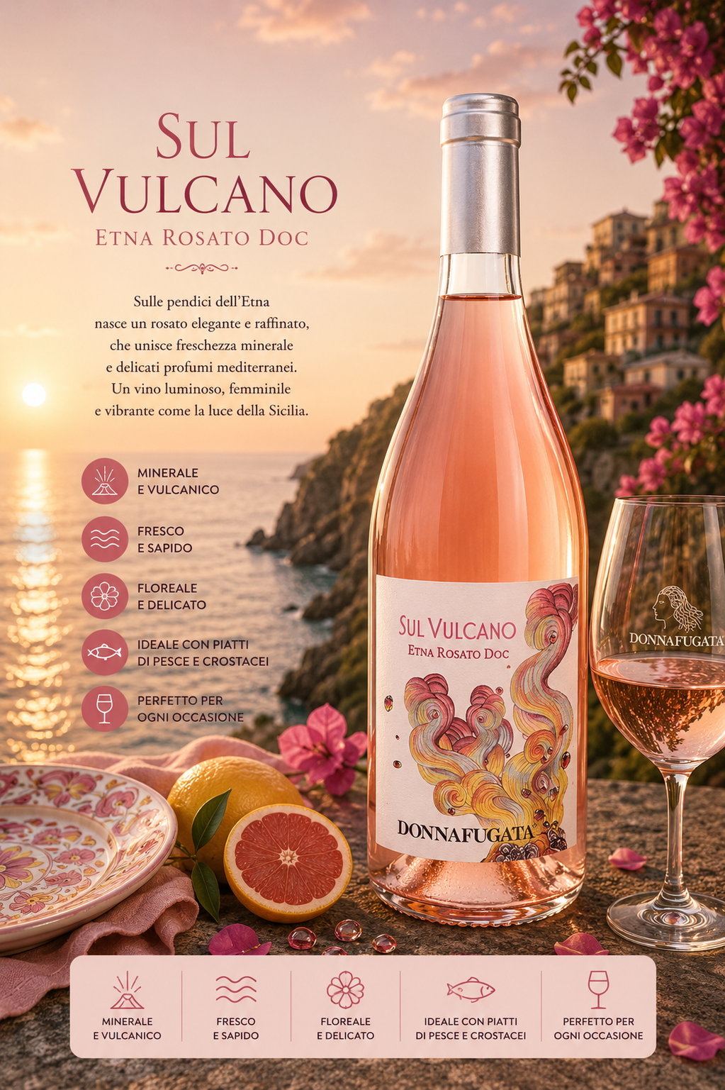 Rosé, Wein, Etna Rosato, Flasche, Glas