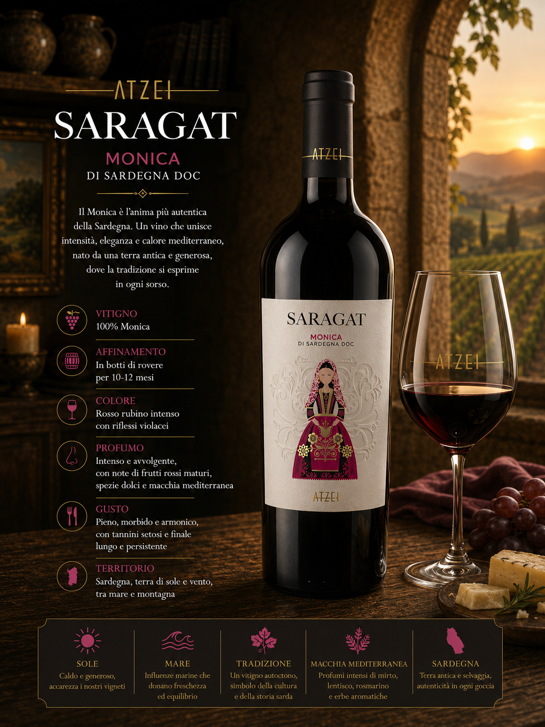 Wein, Rotwein, Sardegna, Monica, Flasche