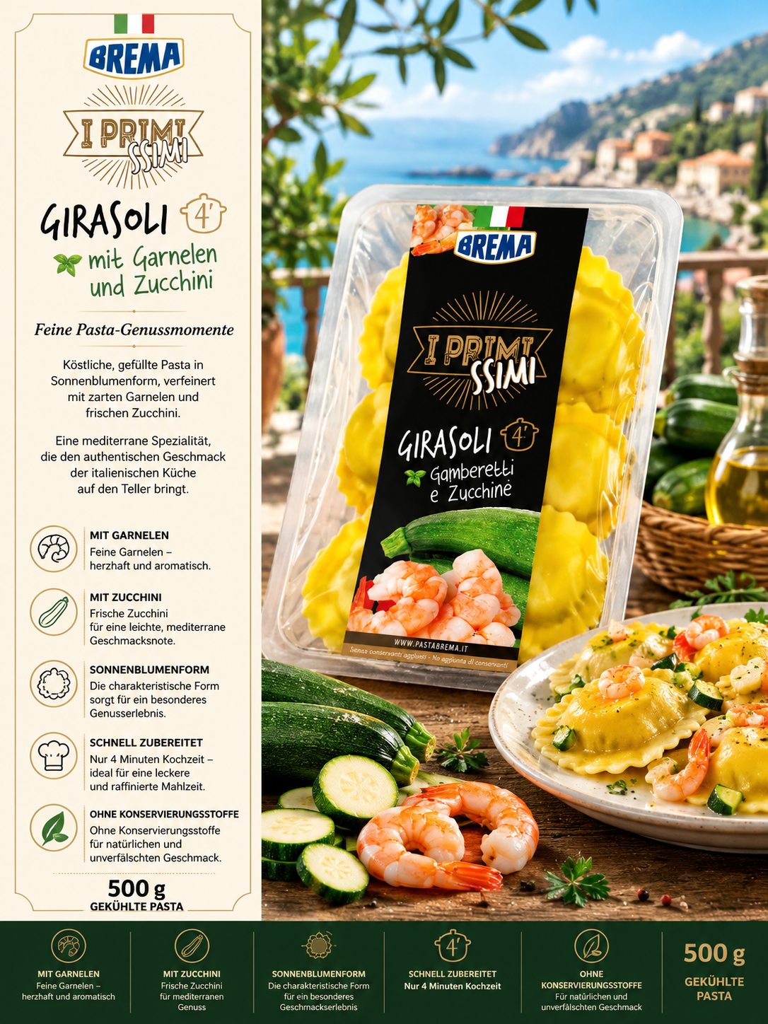 pasta, girasoli, shrimp, zucchini, italienische kueche