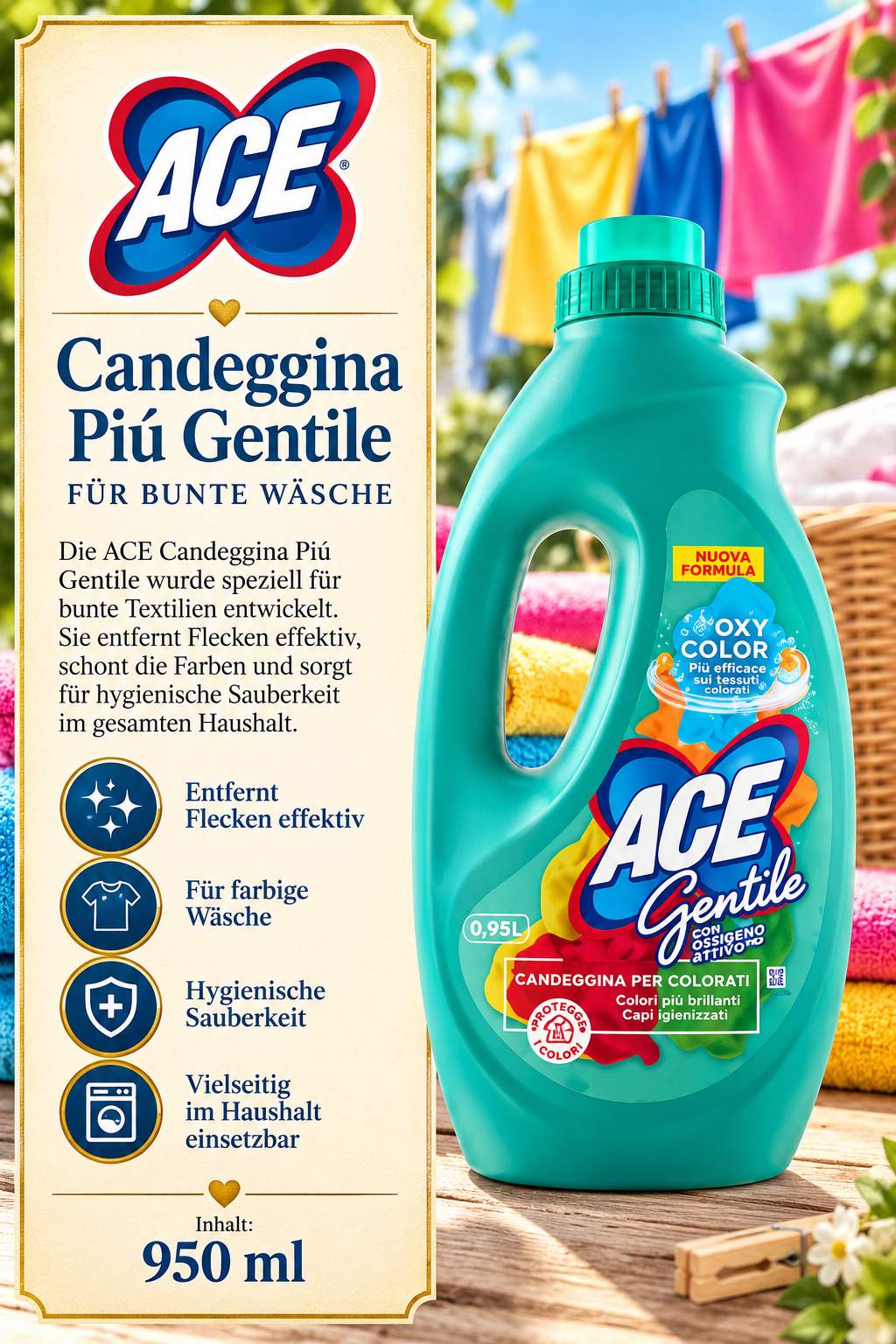 Waschmittel, Flüssigwaschmittel, Farbiges Waschmittel, Farbentfernung, 950 ml