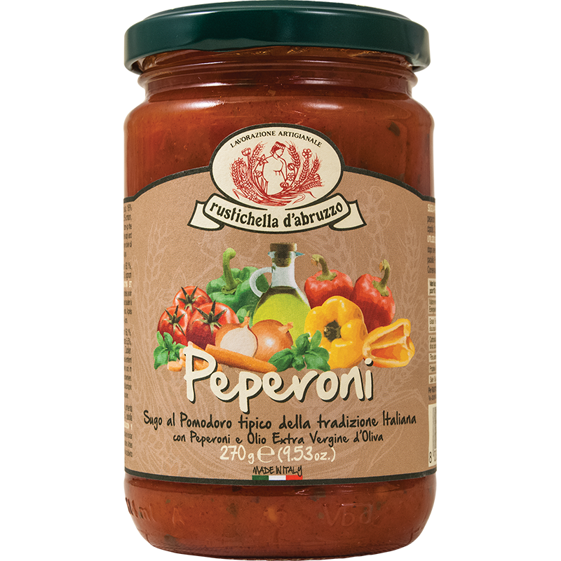 Glas mit Peperoni und Paprika Soße, Sugo Peperoni Paprika 270g | Rustichella d Abruzzo