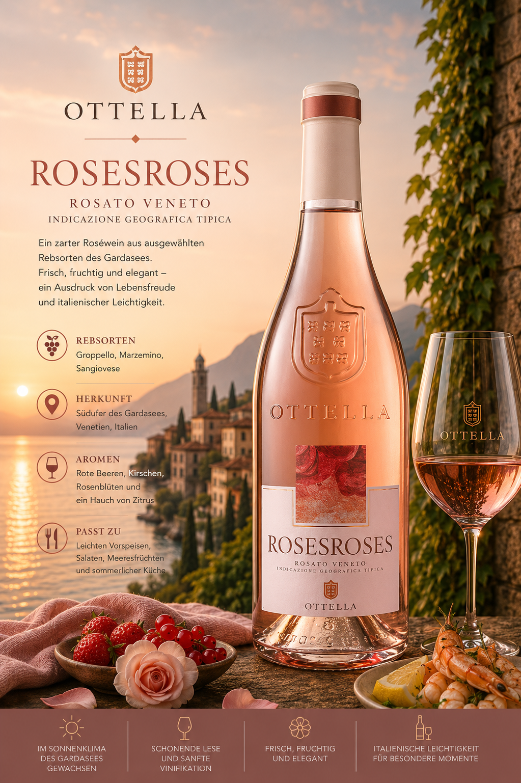 rosé, Weinflasche, Weinglas, Roséwein, Ottella