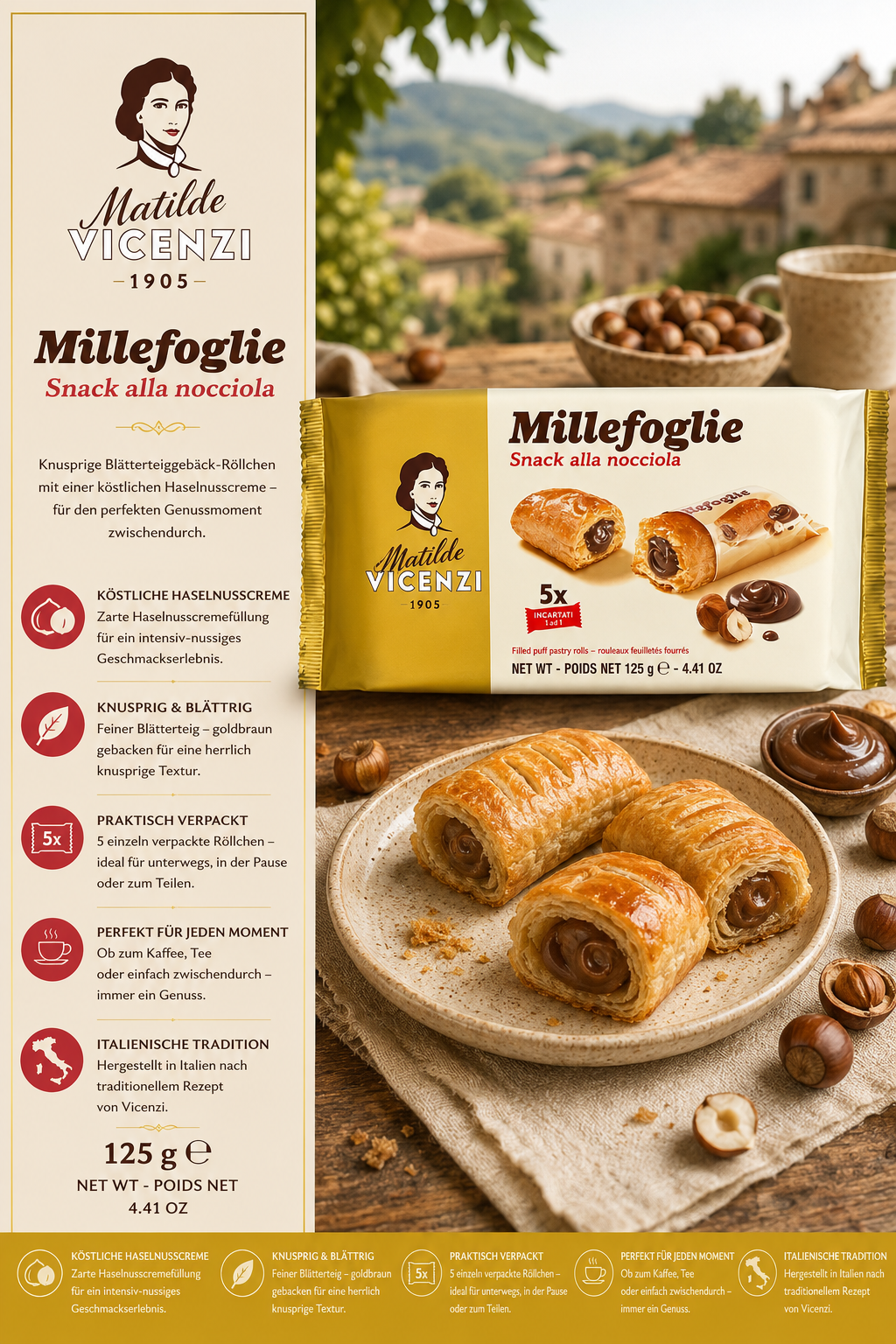 Millefoglie, Snacks, Nusscreme, Blätterteig, Keksrolle