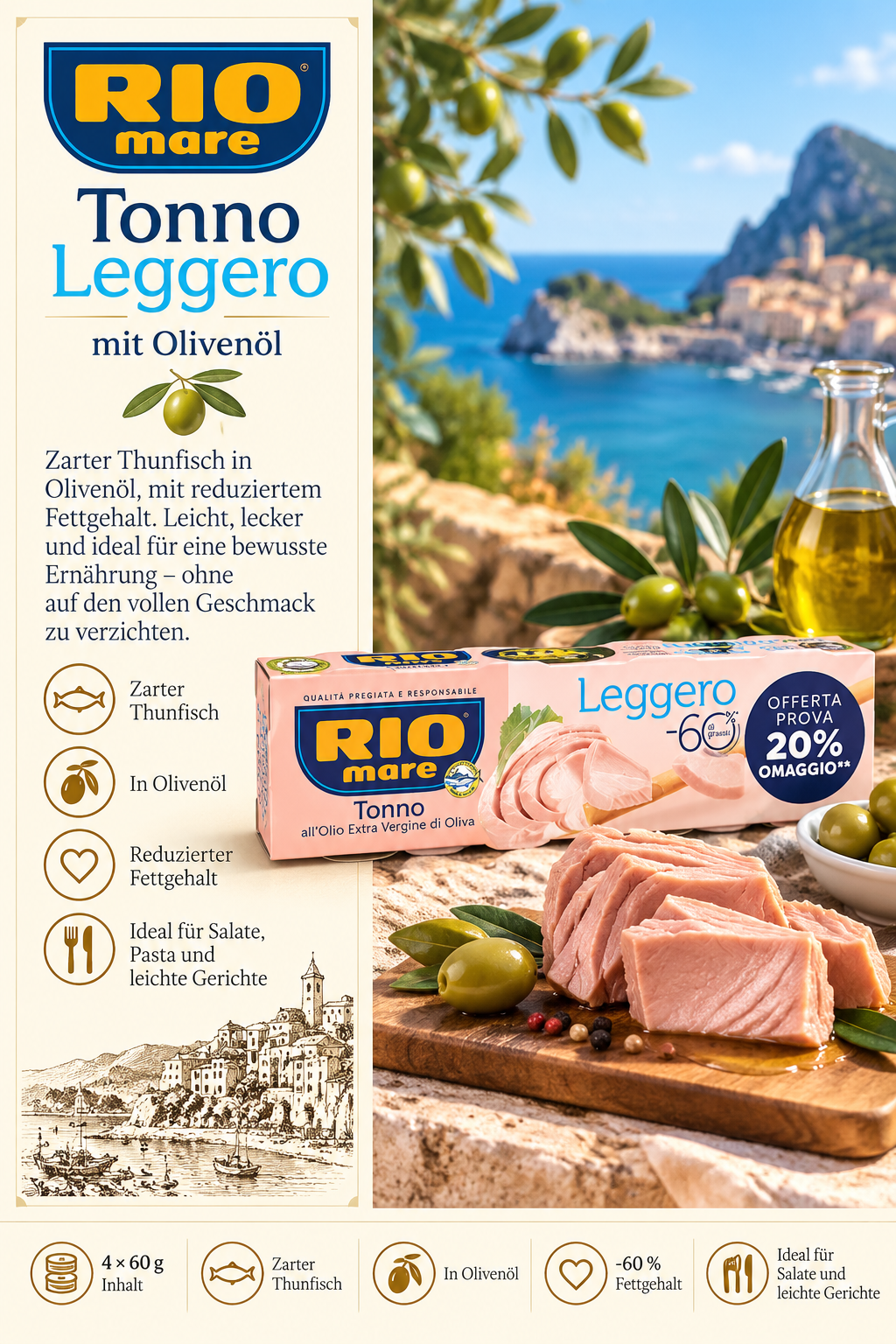 Tonno, Leggero, olio d’oliva, conserva tonno, latta tonno
