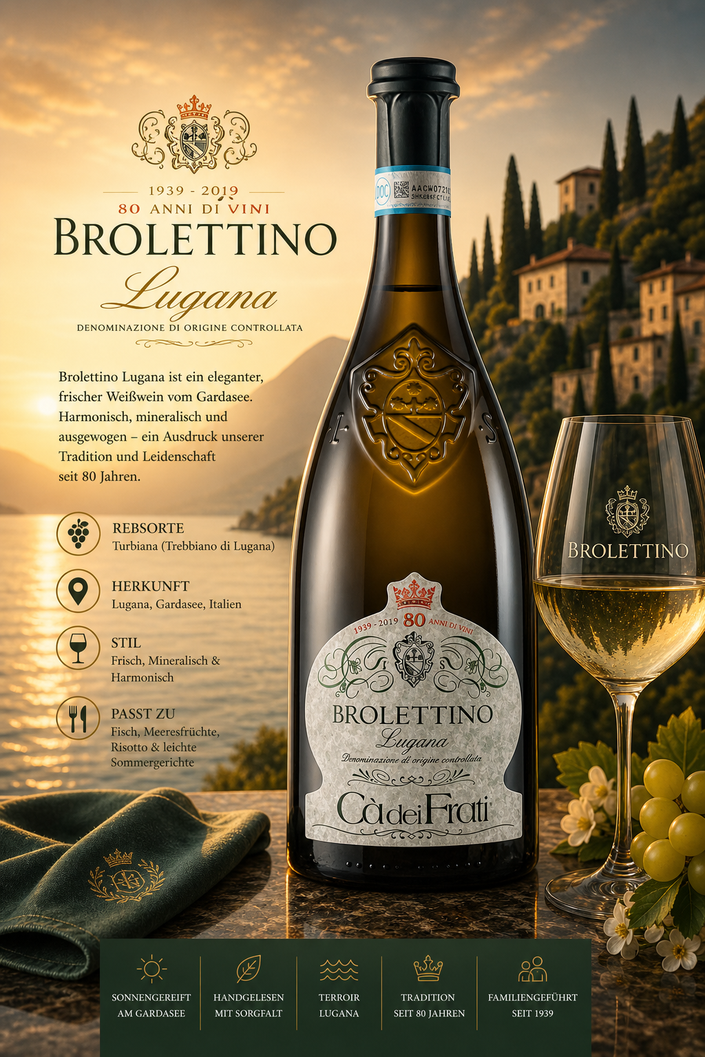 Weißwein, Brotlettino, Lugana, Weinflasche, Etikett