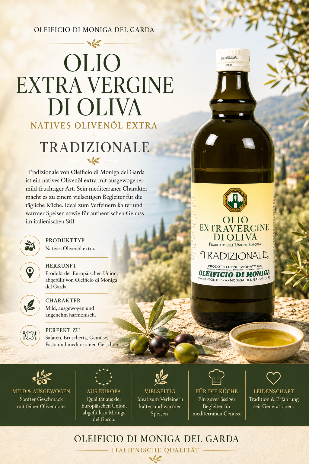 olivenöl, extra natives, olivenölflasche, italienische qualität, naturbelassen