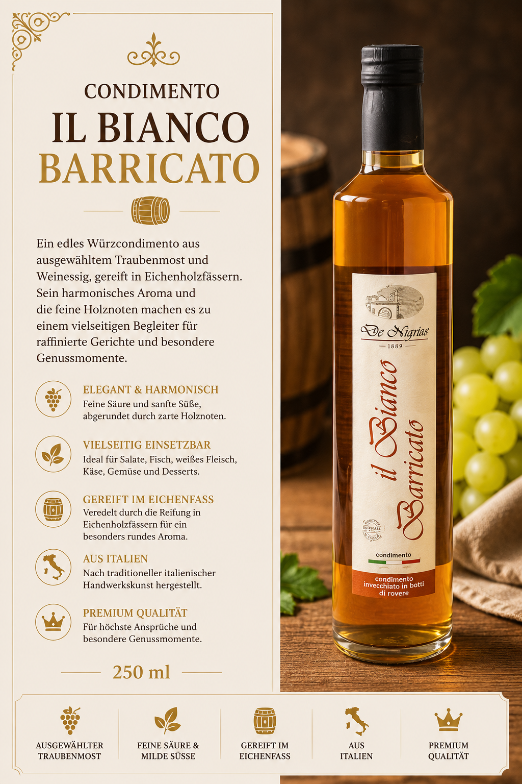 Würzmittel, Barricato, Traubenmost, Holzfass, 250 ml