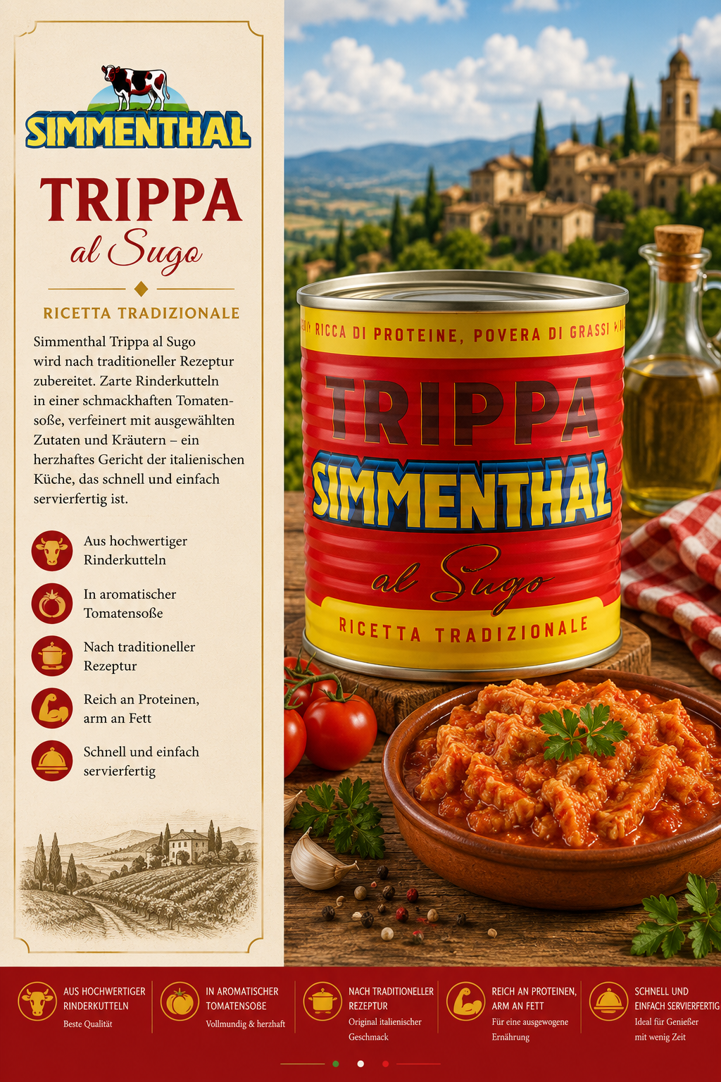 Tomatensoße, Rindertreternhilfe?, Trippa Dose, Trippa al Sugo, Rotes Dosenprodukt