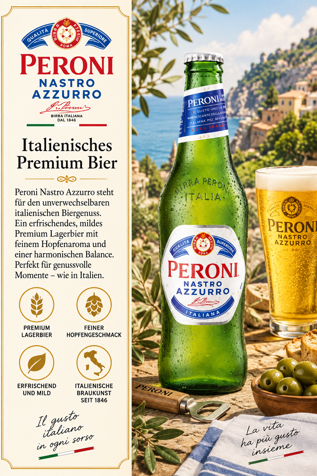 Bier, Peroni, Nastro Azzurro, Italienisches Bier, Flasche