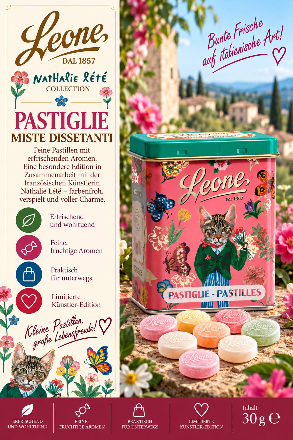 Pastilles, Blechdose, Metalltins, Rosa Dose, Schmetterlingsdesign