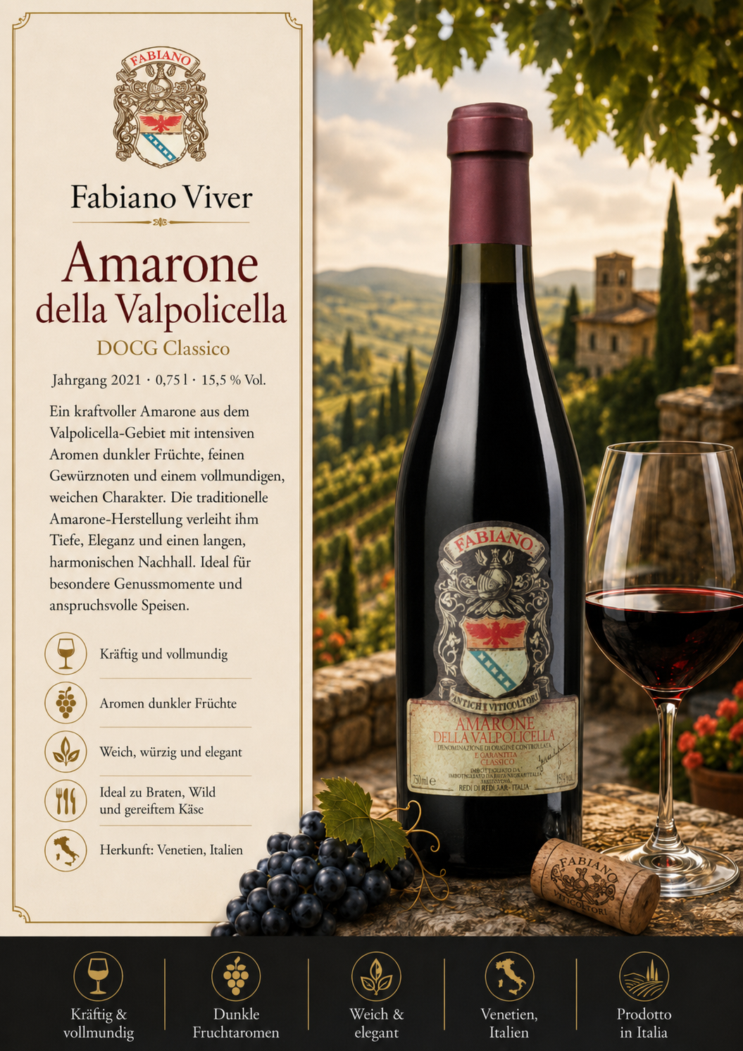 Amarone, Rotwein, Valpolicella, Glas Wein, Flasche
