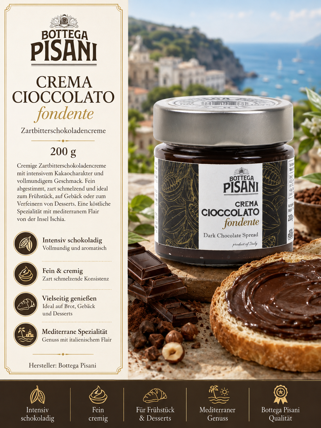Dunkle Schokolade, Crema, Fondente, 200 g, Glas Glas