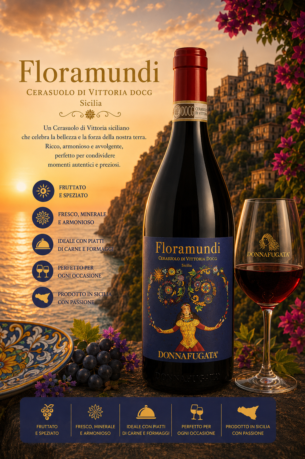 Wein, Rotwein, Flasche, Glas, Sicilia
