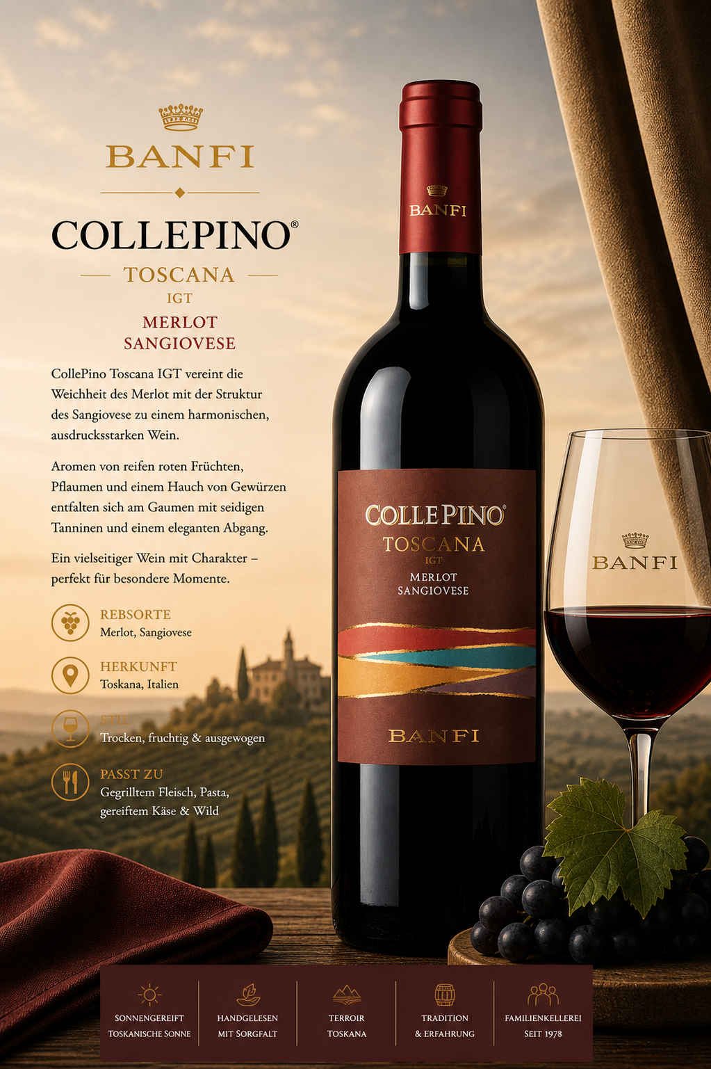 Wein, Merlot, Sangiovese, Toscana, Flasche