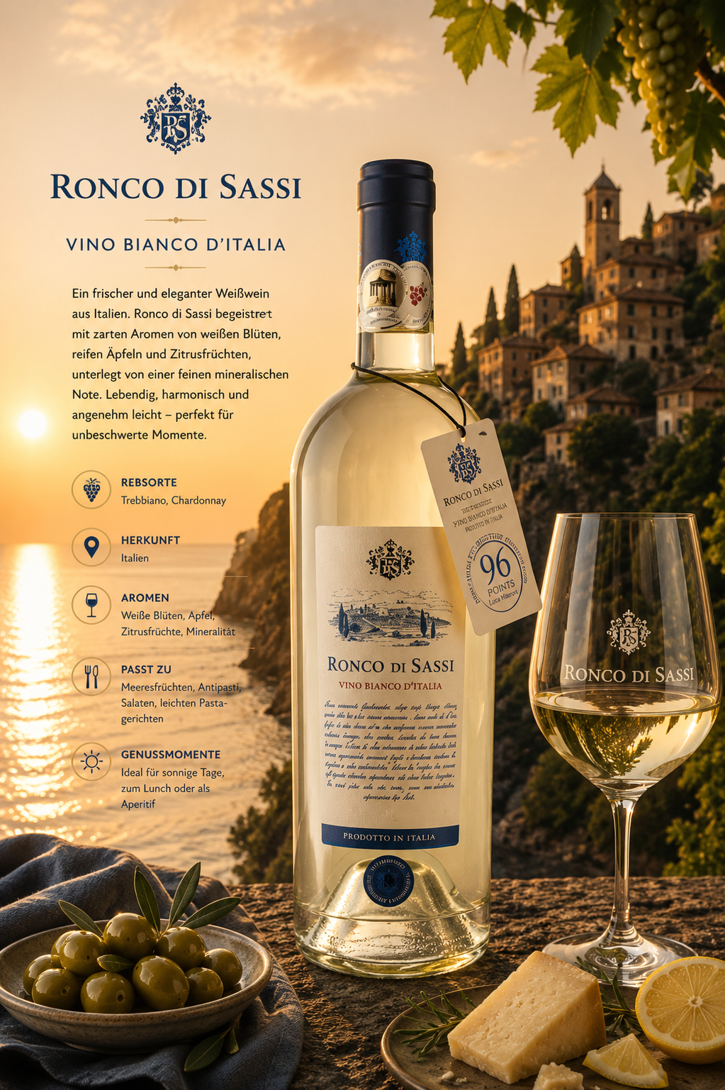 Weißwein, Vino bianco, Italien, Weinflasche, Käse-Lebensmittelpairing