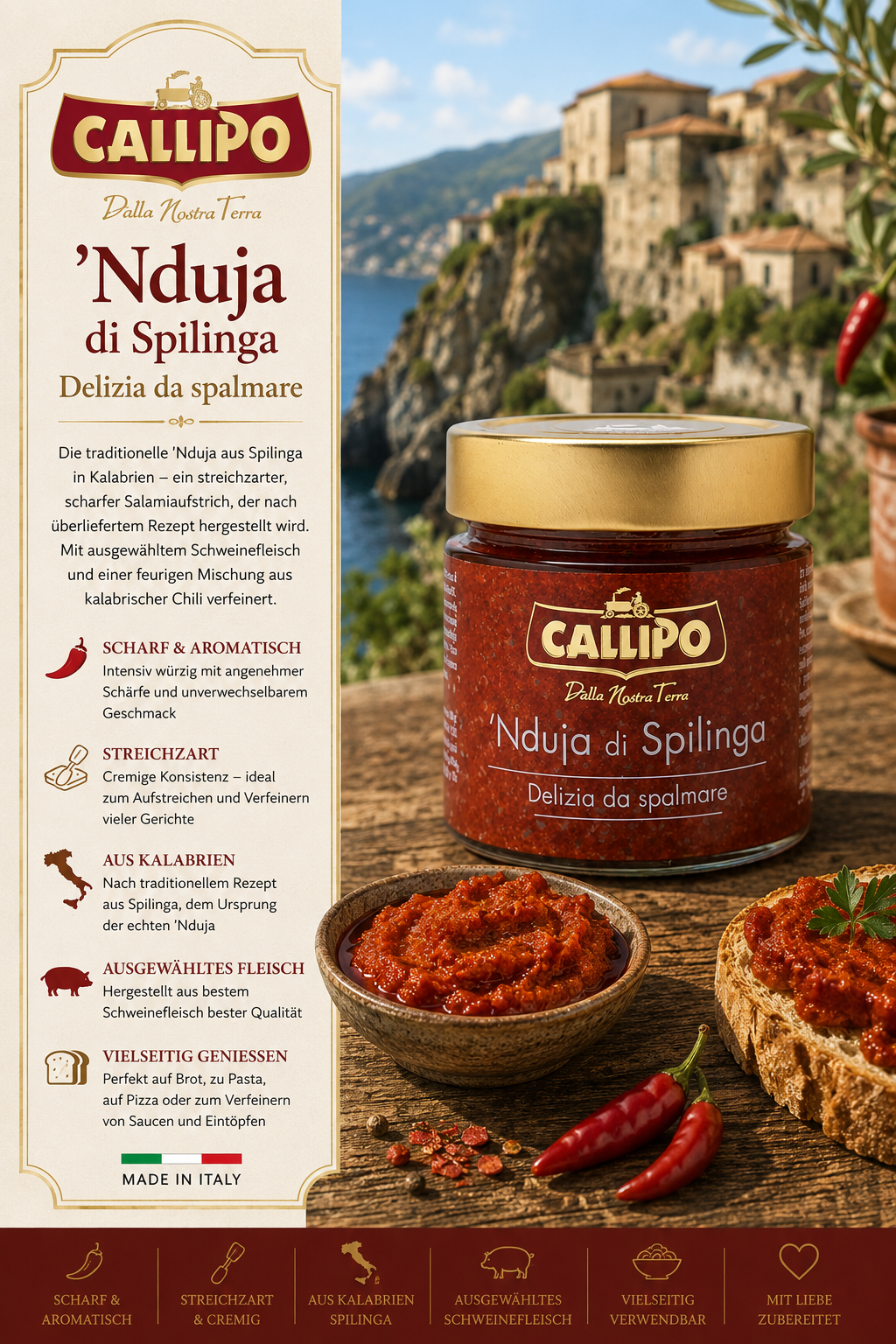 Chili Paste, Rote Paprika, Glasgefäß, Italienische Sauce, Nduja Spilinga