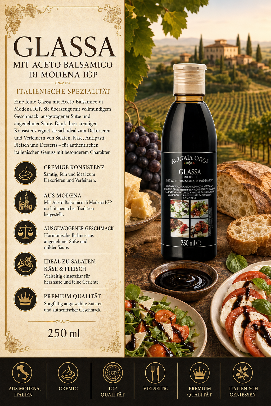 Glas­s­a, Aceto Balsamico, Modena IGP, 250 ml, Essigflasche