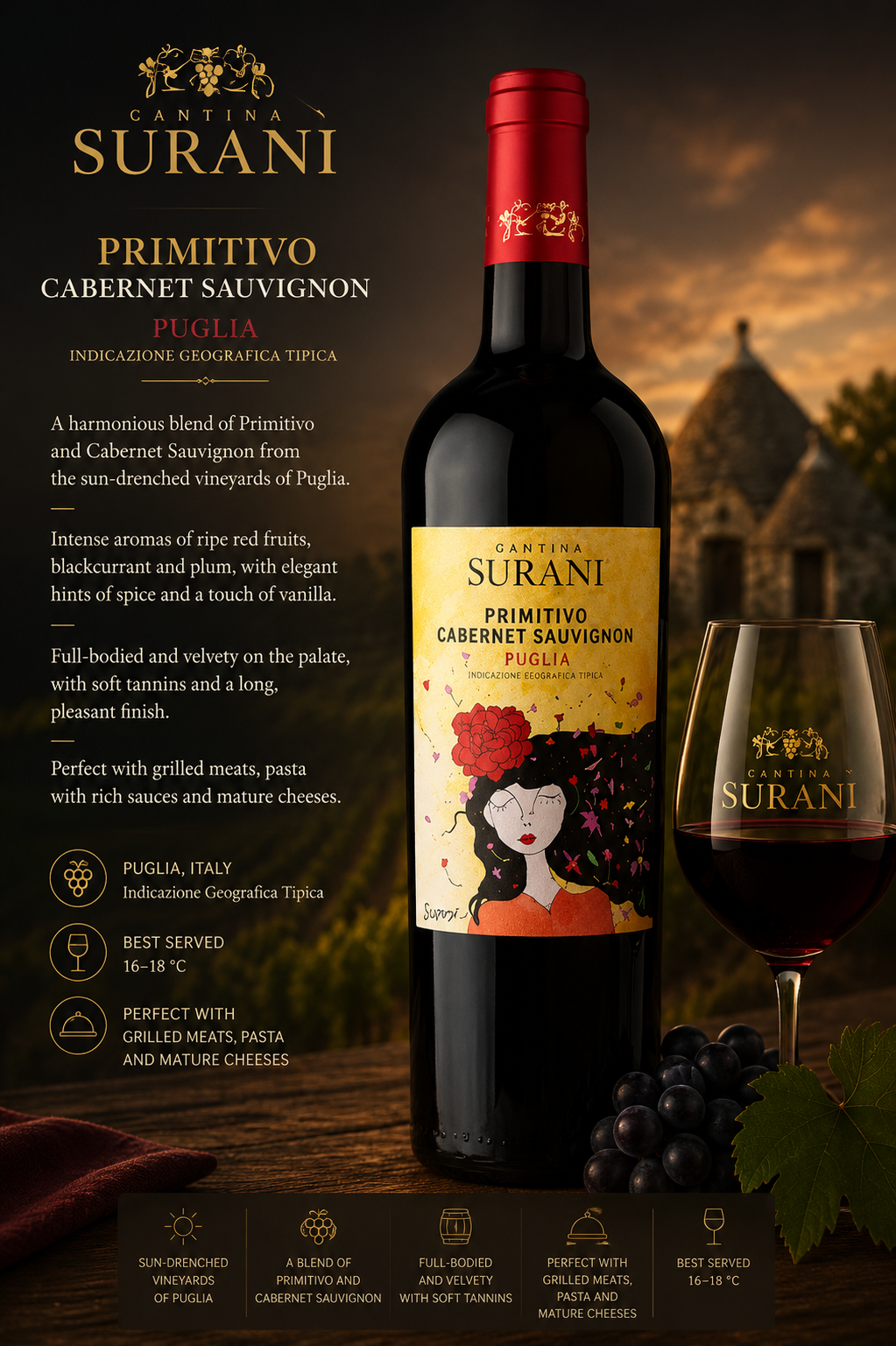 weinflasche, cabernet sauvignon, primitivo, puglia, wein-glas
