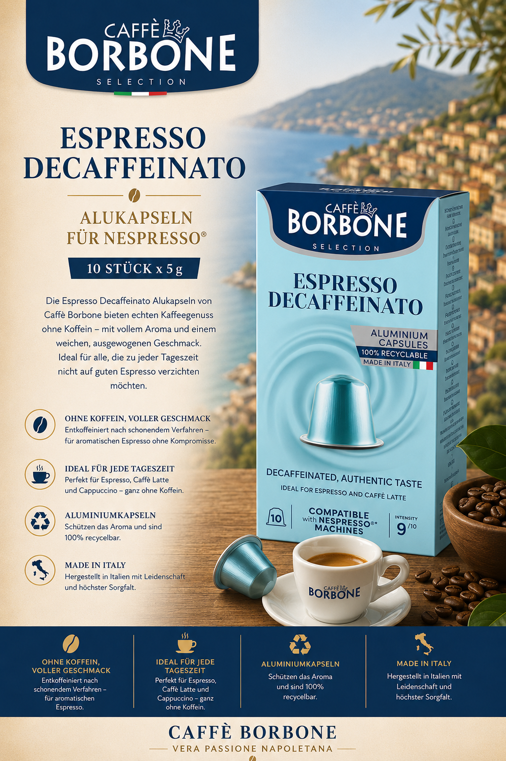 Espresso, Decaffeinato, Alukapseln, Kapseln, Made in Italy