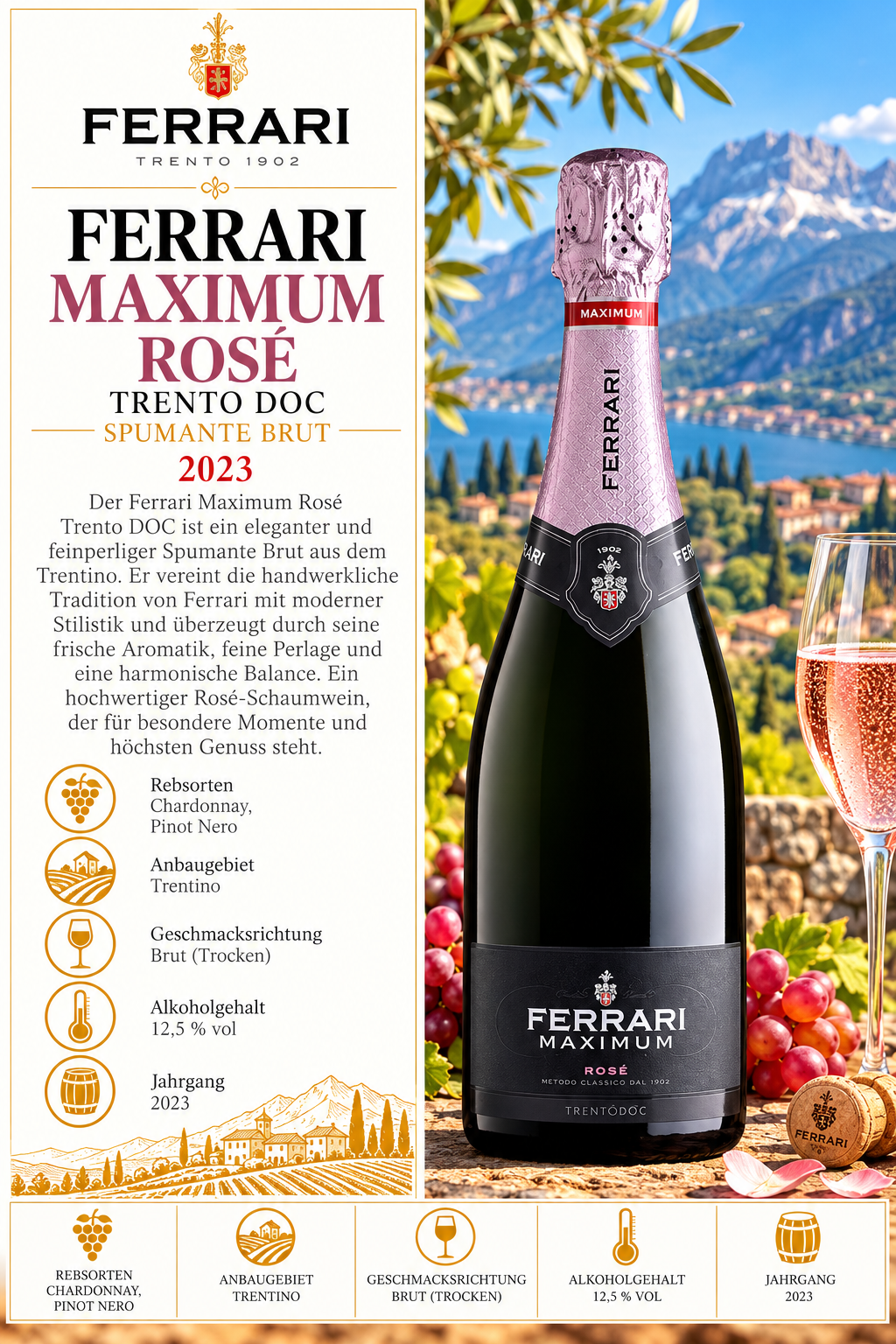 Sparkling wine, Rosé, Flasche Sekt, Korken, Trentino