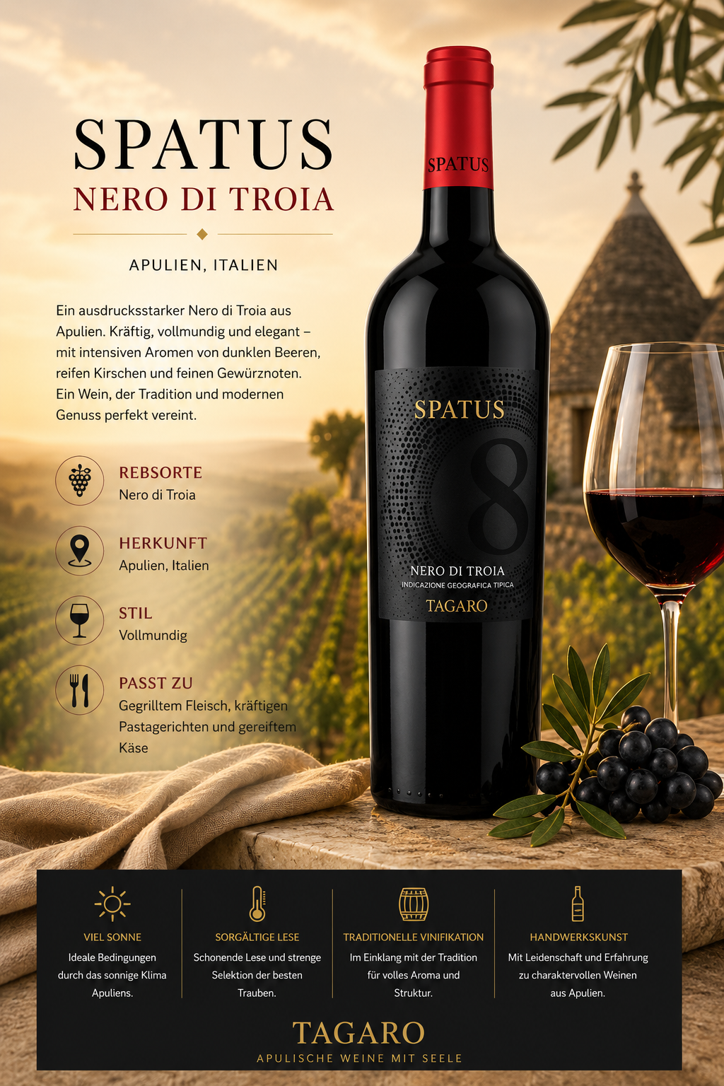 Weine, Rotwein, Nero di Troia, Glaswein, Flasche