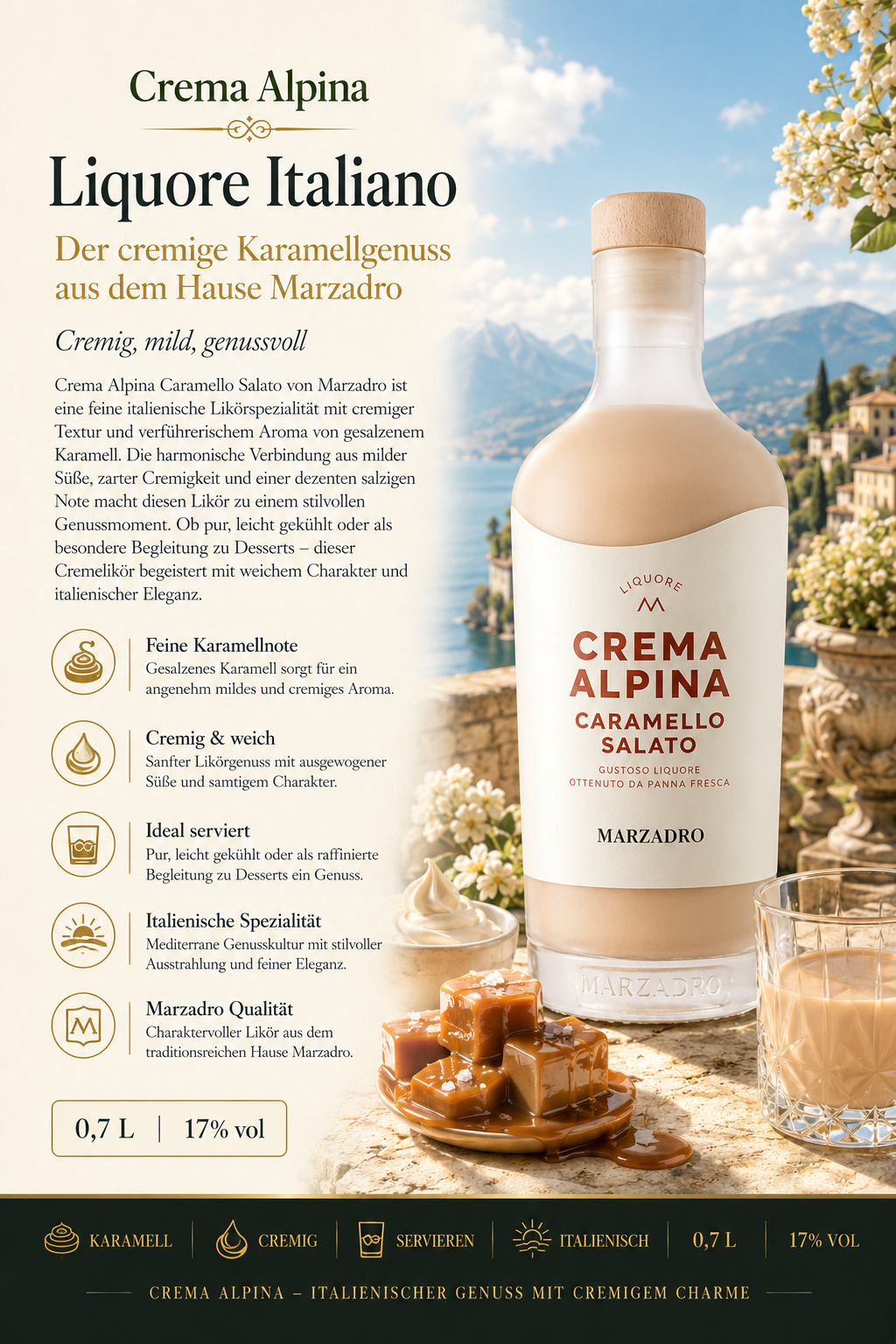 Likör, Karamell, Italienisch, Salato, Marzadro