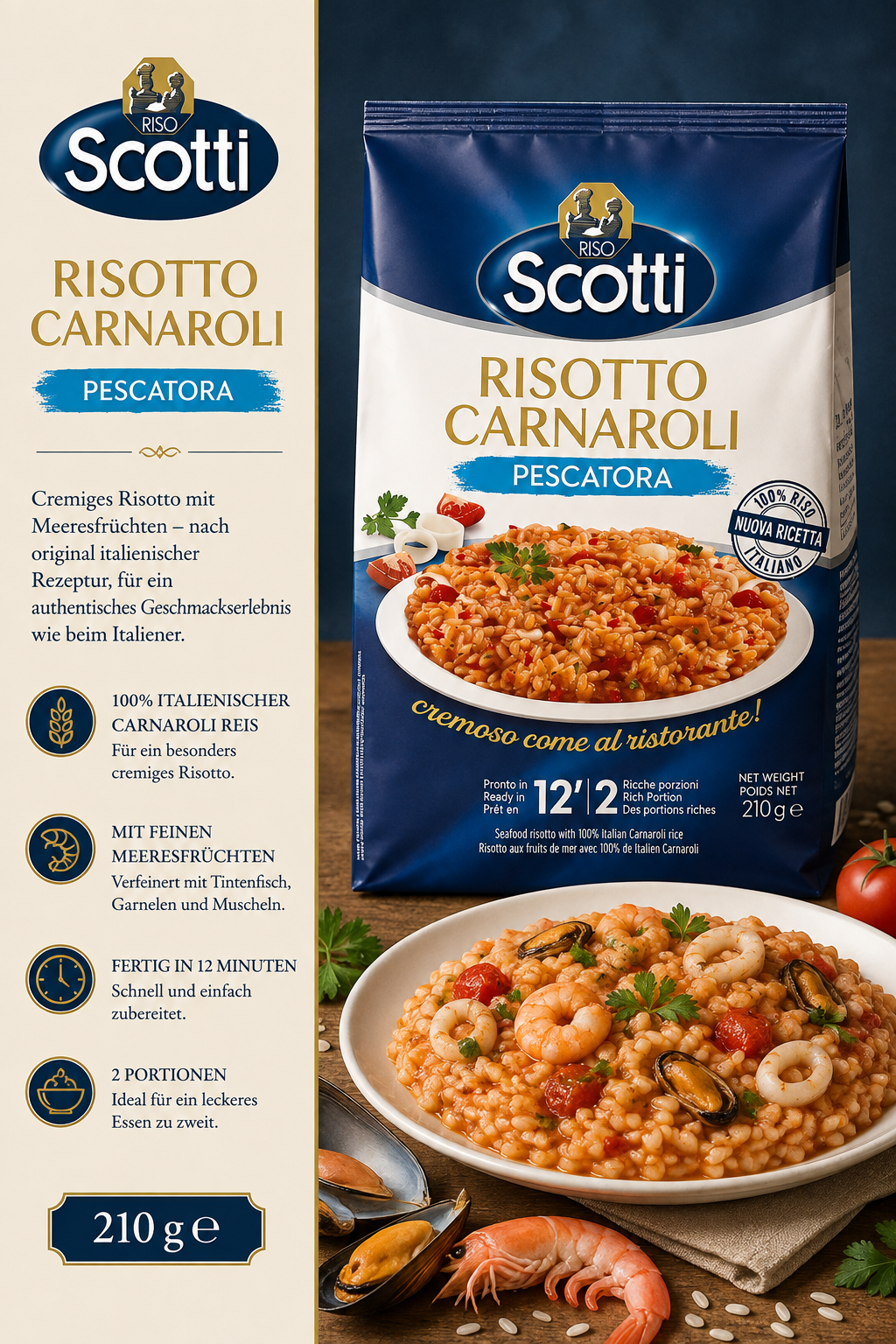 Risotto, Carnaroli, Reis, Pescatora, Meeresfrüchte