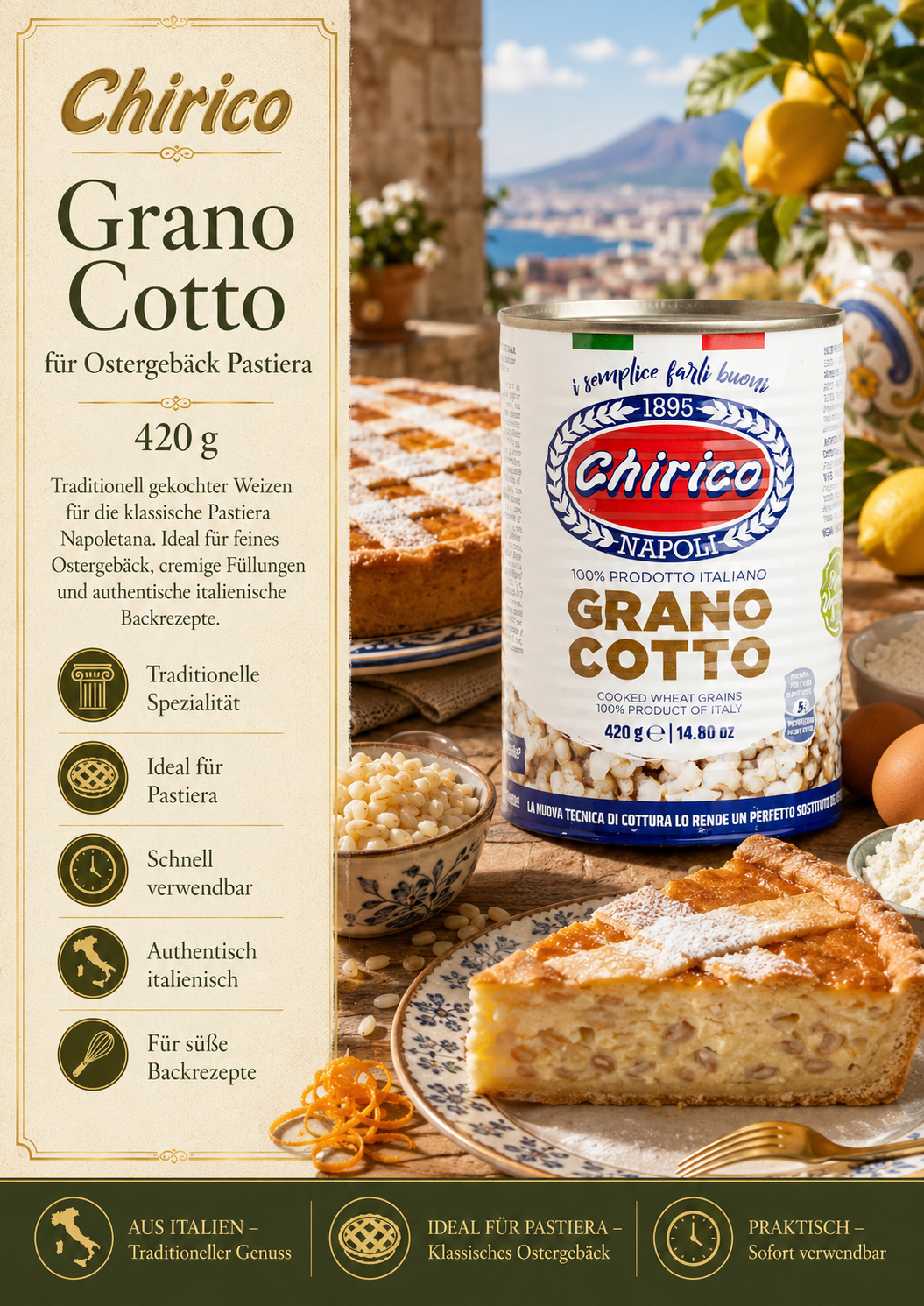 Grano Cotto, Mehl, Pastetenteig, Italienisch, 420 g