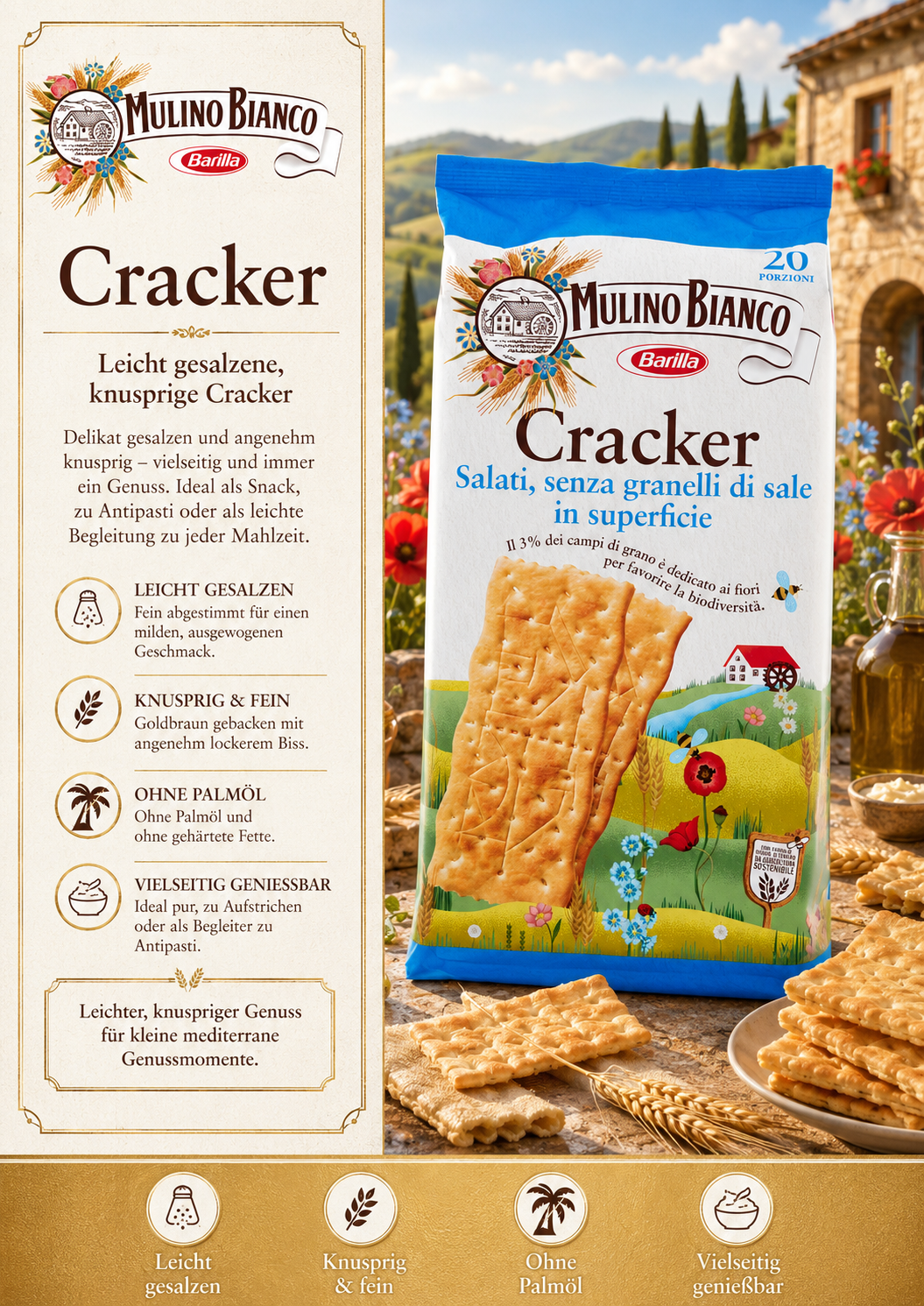 Cracker, Salzcracker, Paketbild, Barilla, Knusprig