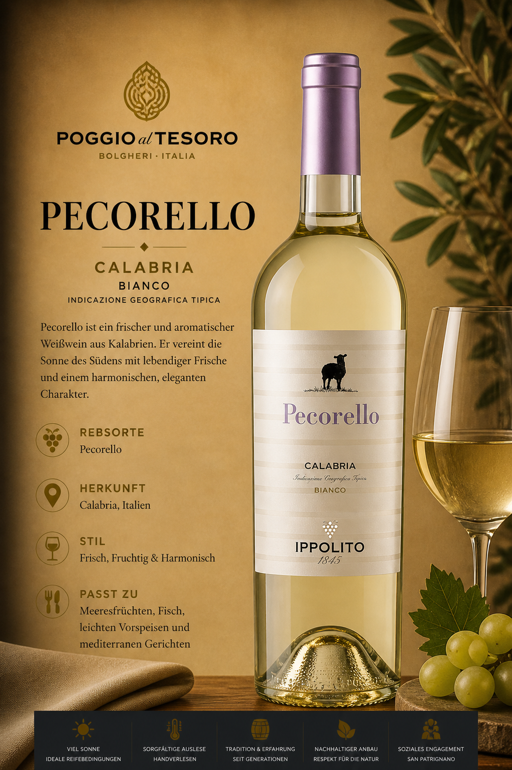 Weißwein, Pecorello, Calabria, Bianco, Flasche