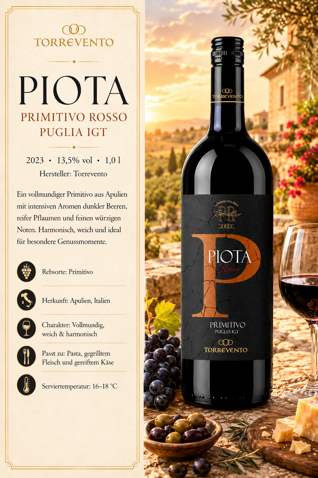 Rotwein, Primitivo, Puglia, 1,0 l, Handwerk