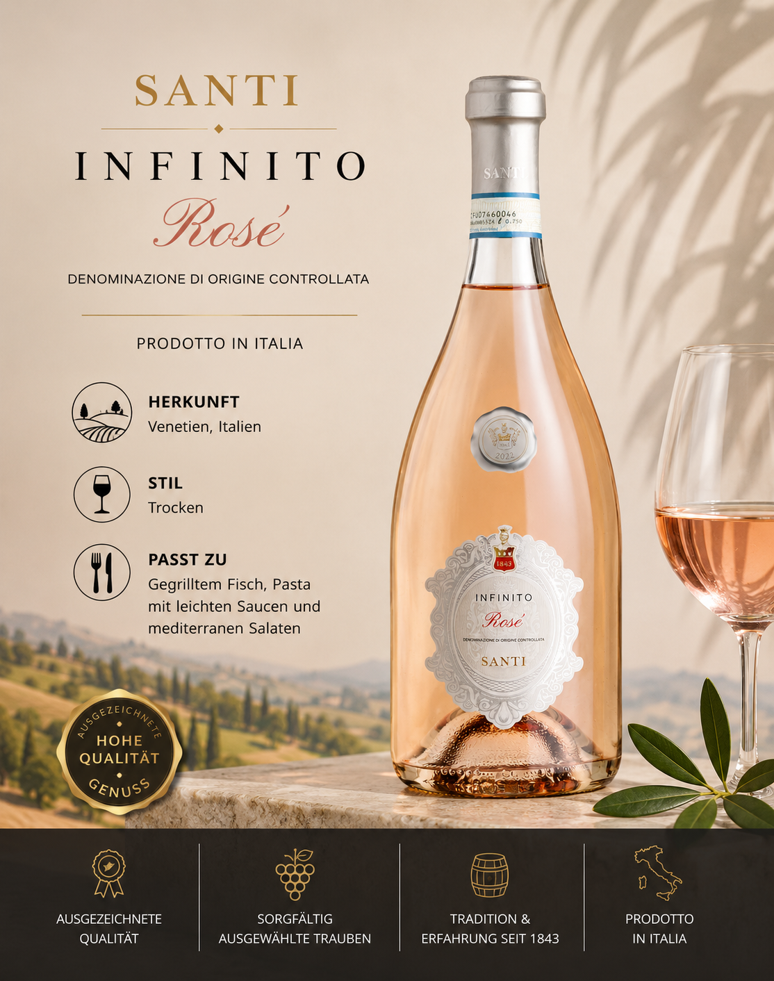 rosé, weinflasche, italien, italienischer-rosé, glas