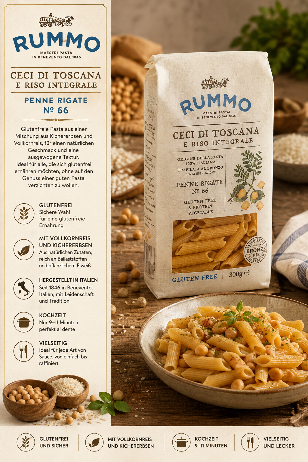 Pasta, Penne Rigate, Glutenfrei, Italienische Pasta, Rummo