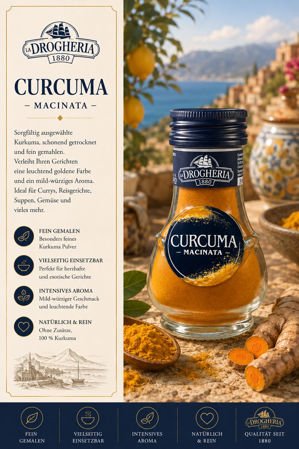 Kurkuma, Curcuma, Gewürzpulver, Gewürzflasche, Aromen