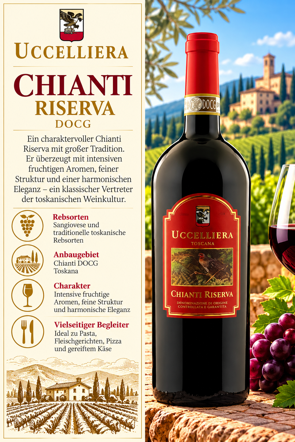 Chianti Riserva, Rotwein, Weinflasche, Toskana, Chianti DOCG