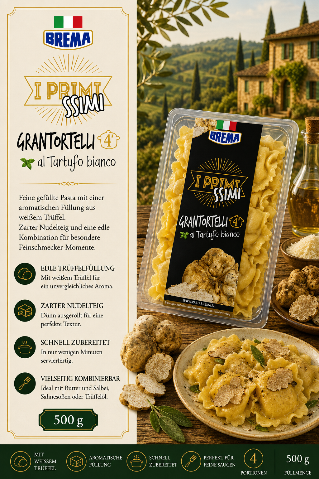 Pasta, Grantoertelli, al Tartuf o bianco, 500 g, italienisch