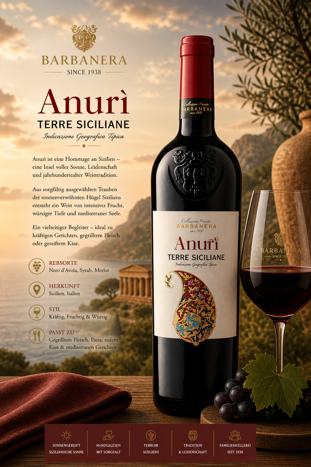 Wein, Rotwein, Syrah, Terre Siciliane, Anuri