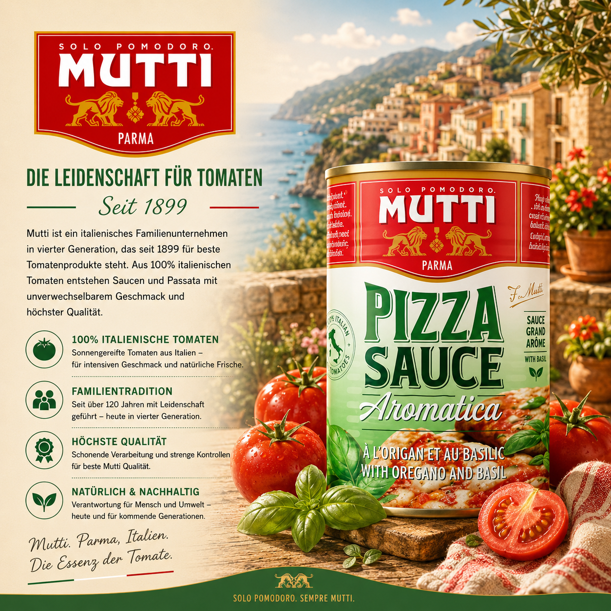 Pizzasoße, Tomatensoße, Mutti, Aromatisch, Italienische Rezeptur