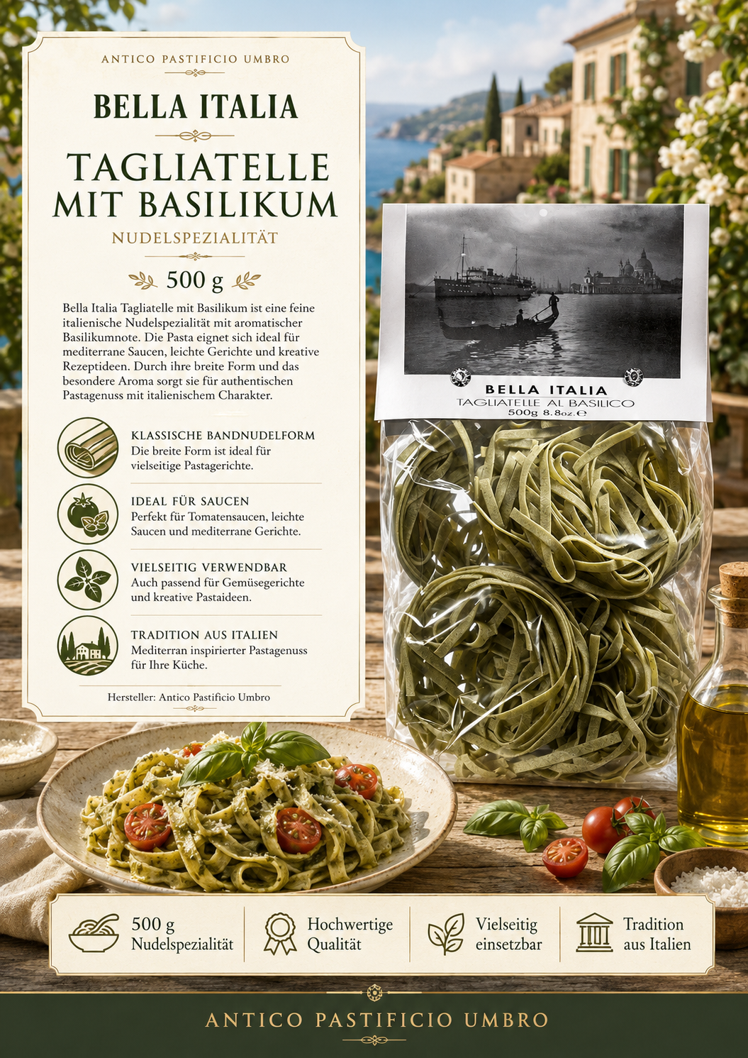 Tagliatelle, Basilikum, Pasta, Paket, Olivenöl